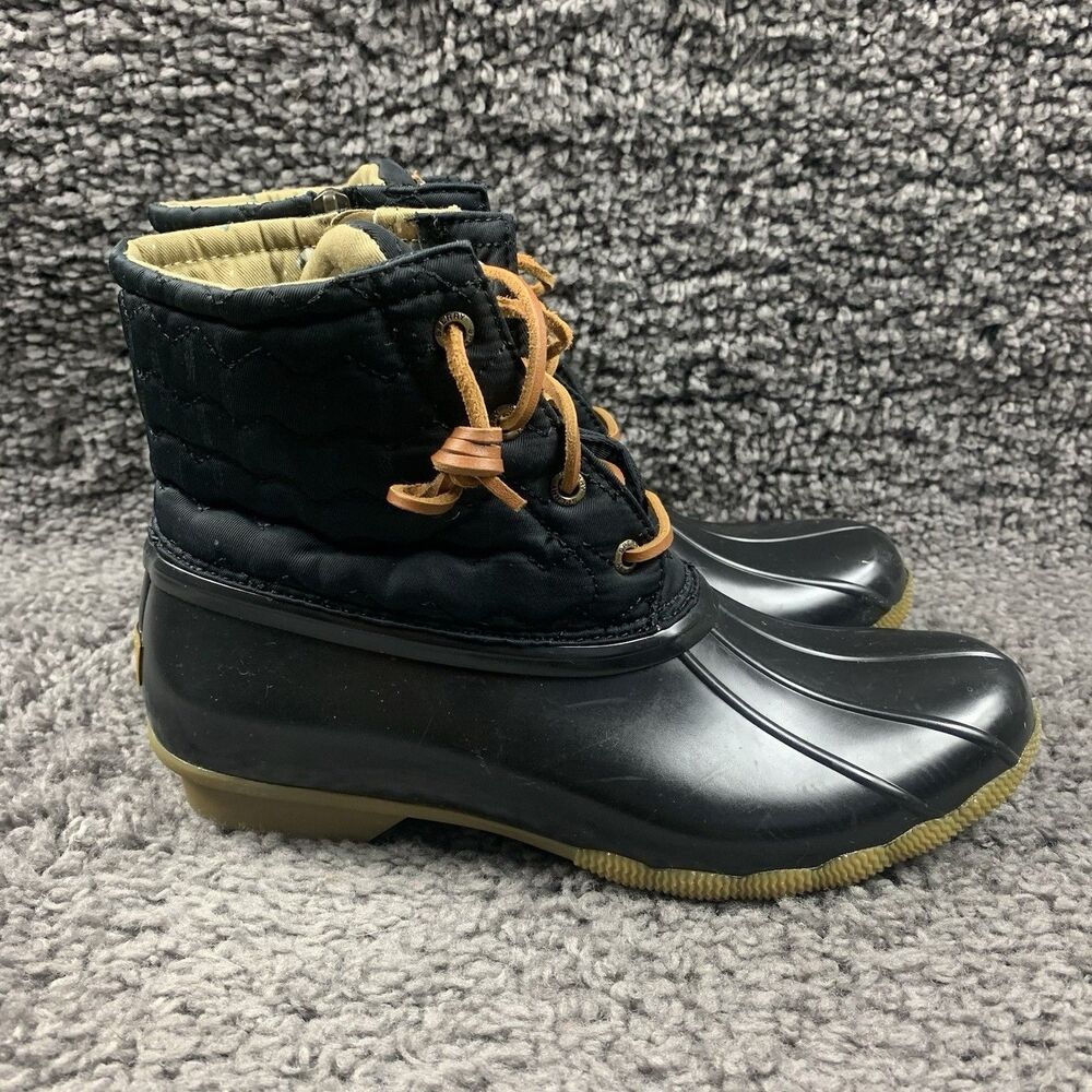 Sperry Duck Boots Black Saltwater Quilted Chevron Womens Size 9.5 - Picture 3 of 8